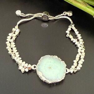 Natural Quarts Druzy Adjustable Slider Bracelet